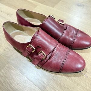 J Crew Burgundy Leather Double Monk Strap Loafers Size 8
